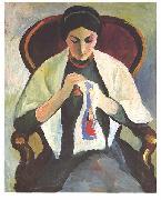 August Macke Embroidering woman oil painting on canvas